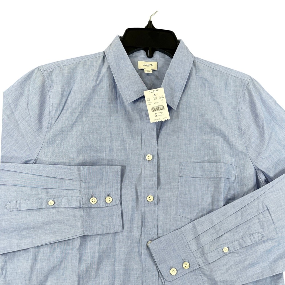 J.Crew Business Casual Shirt Womens L Blue Cotton Chest Pocket NWT